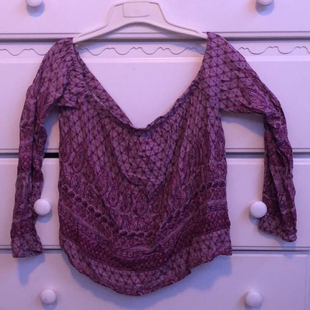 Long Sleeve Cropped Flower Pattern Top